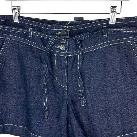 NWT Ann Taylor LOFT Shorts Cotton Linen Blend Blue Chambray Belted Women's 10 - Picture 2 of 6